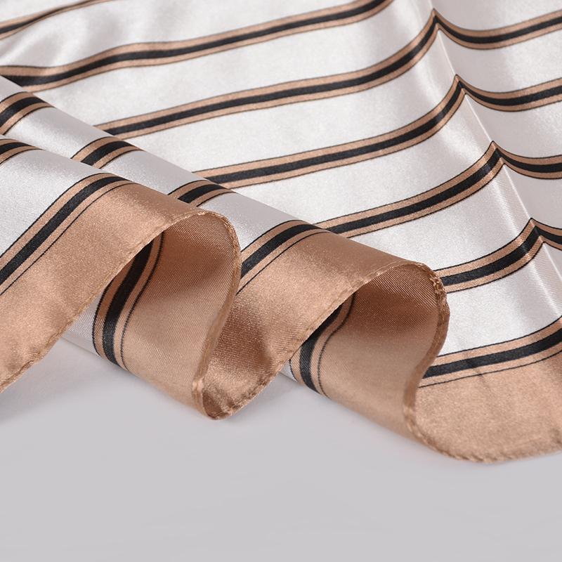 [BYSIFA] New Khaki White Stirped Square Scarves Hijabs Fashion Fall Winter Women Satin Silk Scarf Shawl Muslim Neck Scarf Cape