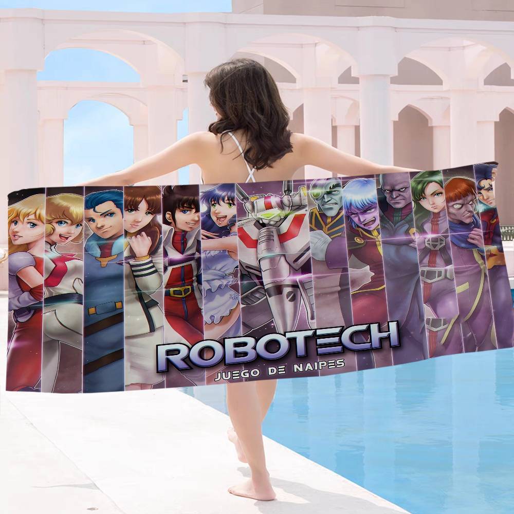 Cartoon R-RobotechS Microfiber Blanket Quick Drying Beach Towels Oversized Printing Super Absorbent Pool Towel Blanket