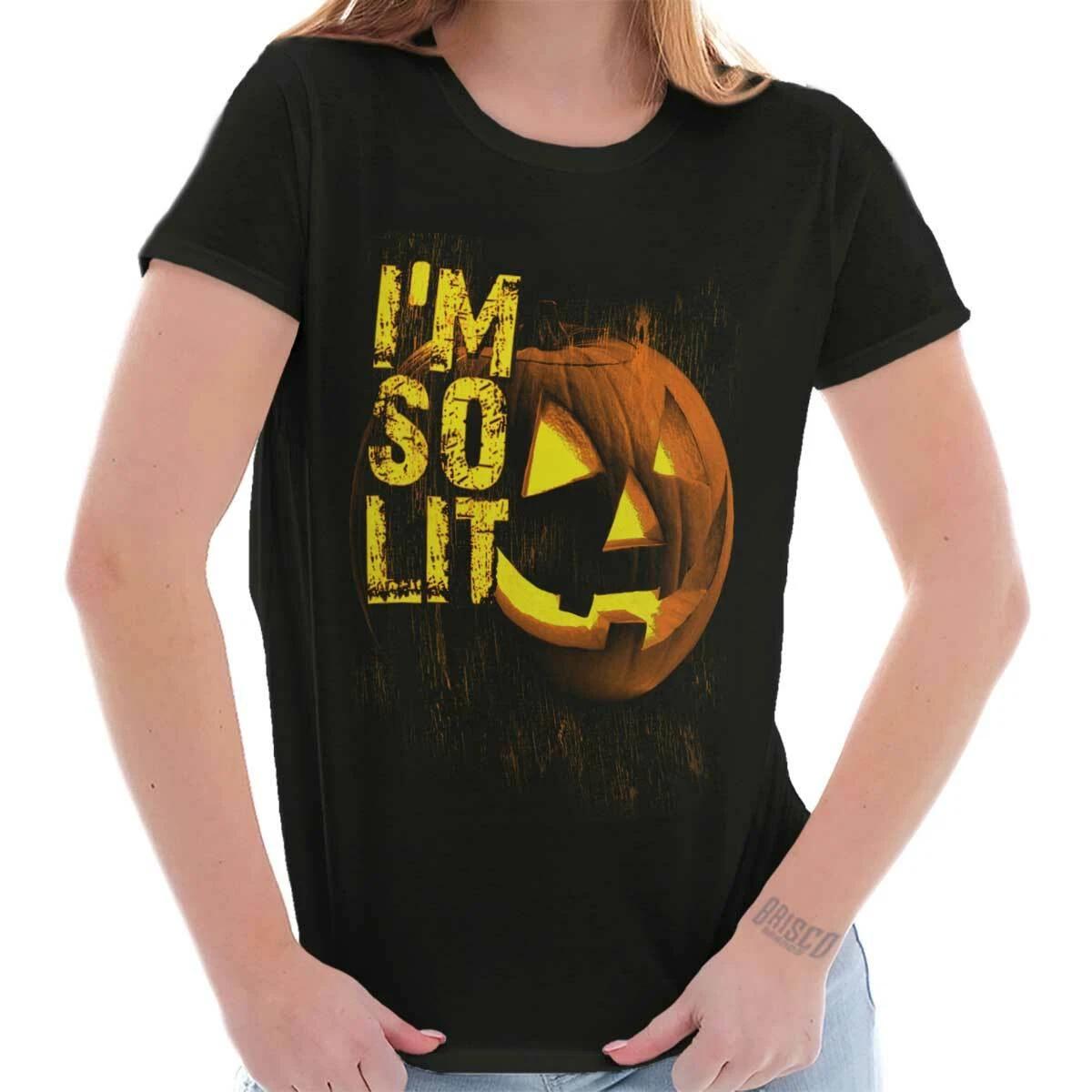 Spooky Halloween Jack O Lantern I m So Lit Womens Top Junior Graphic Tee XXXL