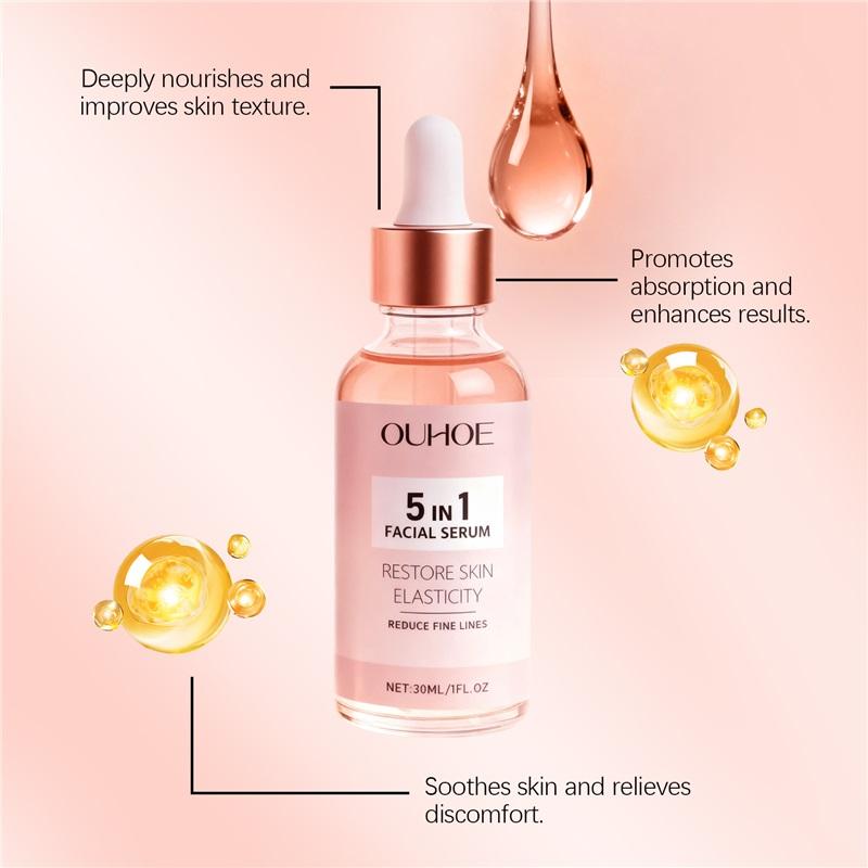 5 in 1 Hyaluronic Acid Face Serum Fade Fine Lines Tighten Skin Barrier Boosts Skin Elasticity Moisturizes Collagen Facial Serum