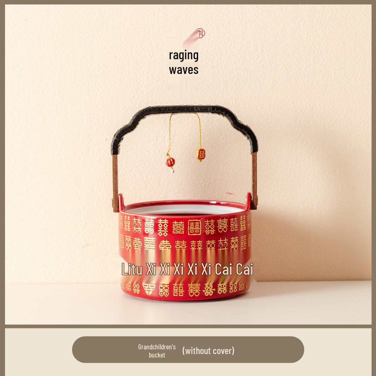 Red Wedding Bucket: High-End Bridal Dowry Decor with Practical Bedding for Birth of Son
