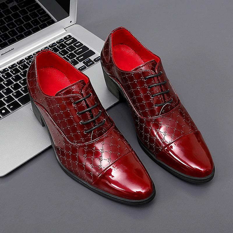 New Men Formal Shoes High Heels Oxfords Soft Mocassins Male Flower Red Height Increase White Dress Driving Wedding Boat Shoes