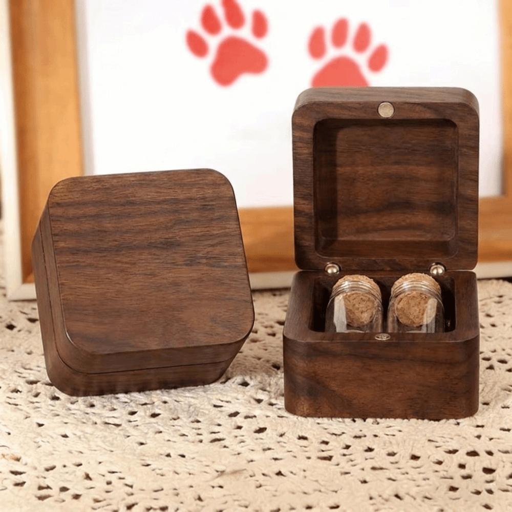 Wooden Wooden Keepsake Box Cartoon Memorial Container Smooth Pet Hair Memorial Box Pet Owner Gift
