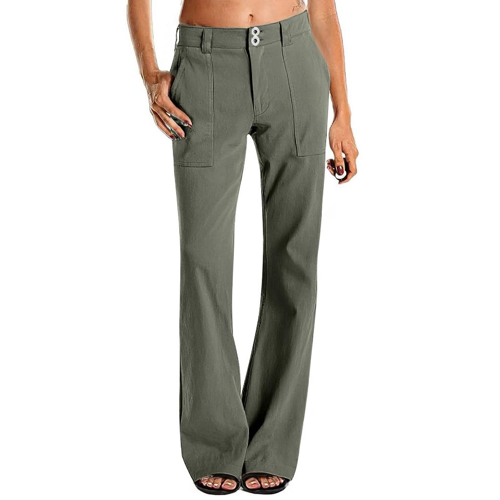 Women's Wide Leg Cargo Pants Flare Pants For Women Double Button Mid Waist Pants Trendy Fashion Casual Pants