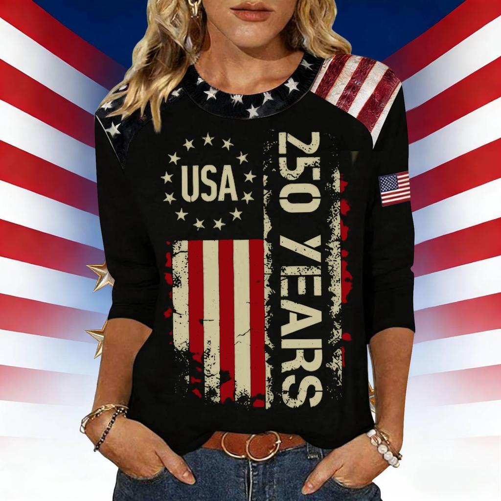 Women's Fashion Casual Independence Day Print Top