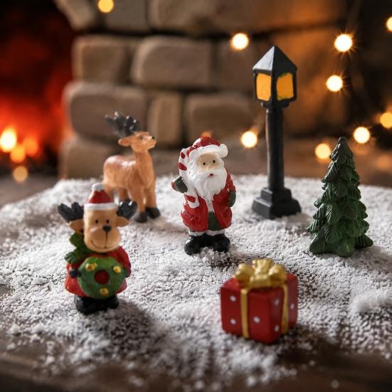 Christmas Home Decor Souvenirs 3 Pcs Miniature Figurines, Mini Resin Santa Tree Elk Gift Figurines for Village Box Figures Micro Landscape,