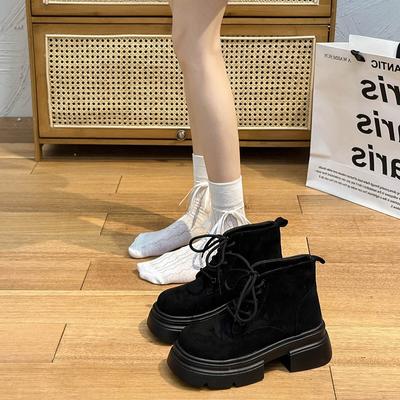 Damen Martin Boots mit dicker Sohle, Herbst und Winter neu, eckige Spitze, Schnürung, Retro Studenten Kurzstiefel