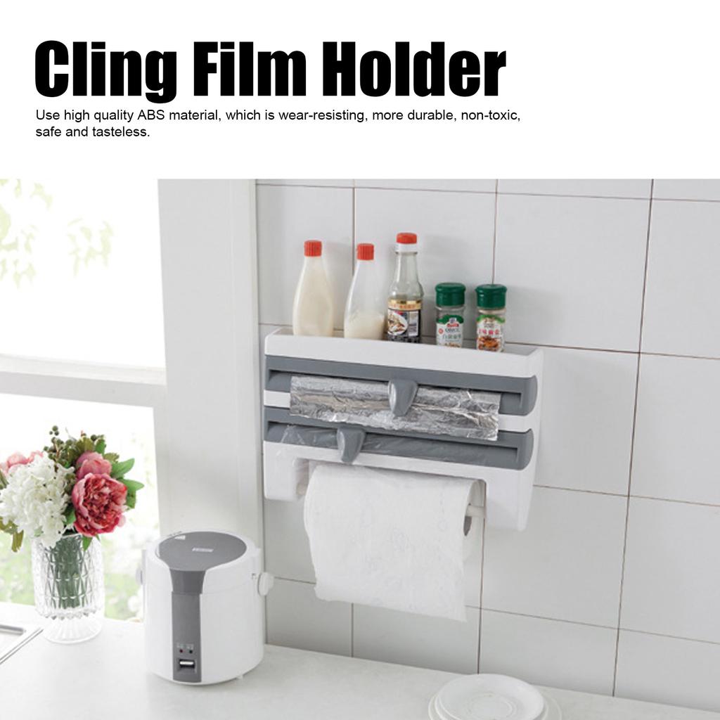 Plastic Wrap Storage Rack Cling Film Dispenser Cutter Paper Towel Holder Kitchen Supplies