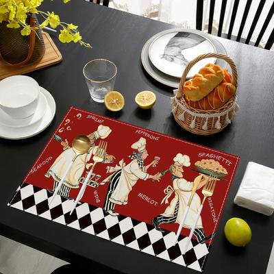 Retro Italian Chef Mattress Red Bottom Black and White Grid Waterproof Table Mat Restaurant Theme Insulated Mattress
