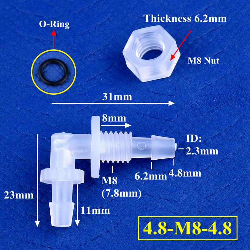 PP Pagoda Elbow Connector With Nut O-Ring M6~G1/2 To 2.4-11.1mm Thread Irrigation Aquarium Tank Adapter Irrigation Water Hose Joint