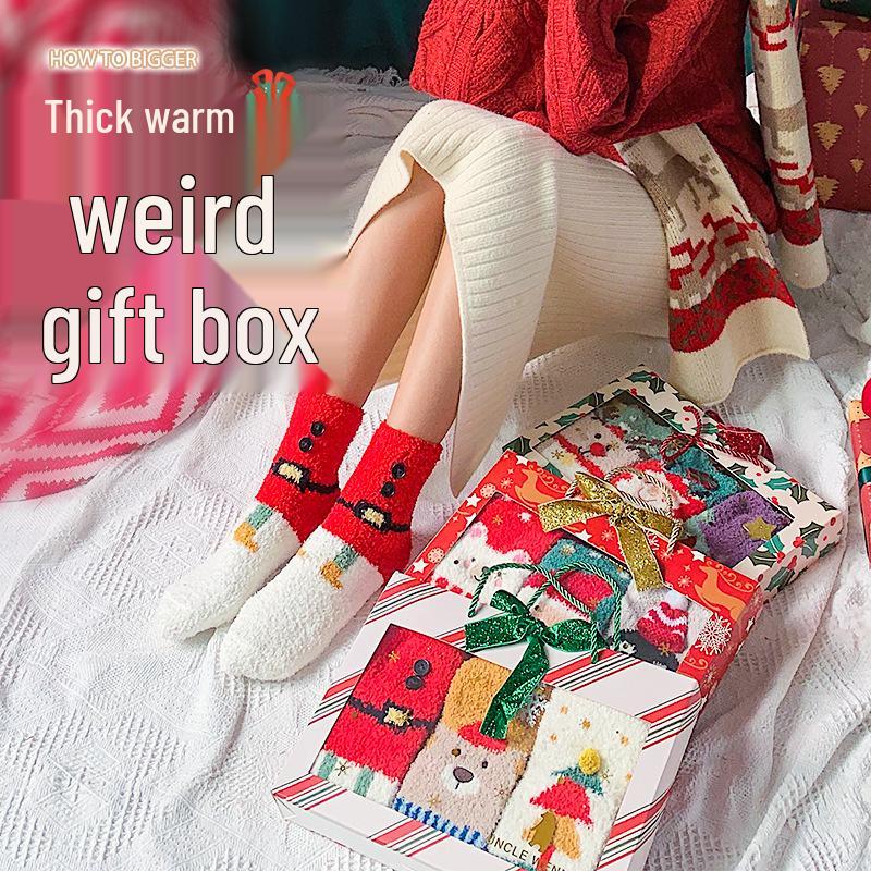 Gift Boxed Women's Festive Coral Fleece Socks - Christmas & Halloween Winter Sleep Socks