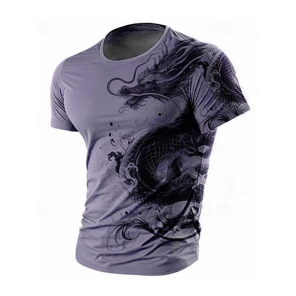 3D Dragon Print Men's T-shirt Summer Daily Casual Men's Street T-shirt Outdoor Sports Short Sleeve Urban Fashion Men's T-shirt