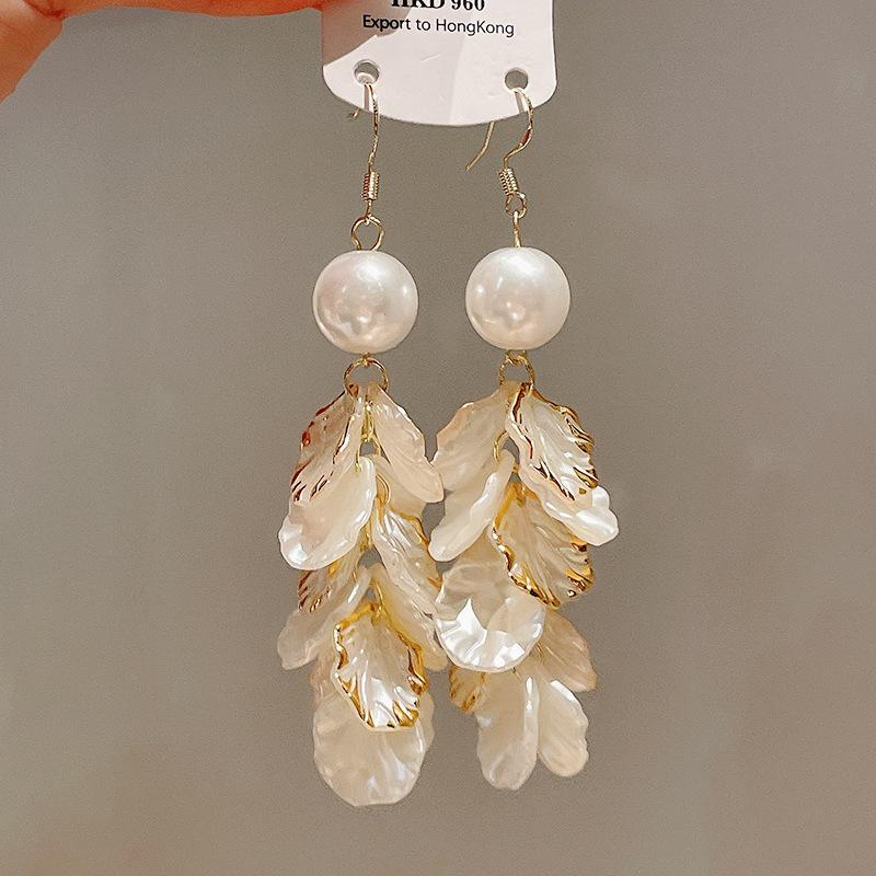 Premium pearl flower fringed earrings 2025 light luxury gentle temperament earrings niche personality earrings women