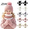Boys Girls Thermal Neck Gaiter Kids Winter Warm Knit Set, Bear Ear Hat, Fleece Lined & Cold Weather 3 Piece Set Full Finger Gloves, Thick Outdoor