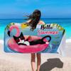 Hello Summer Flamingo Black Cat Beach Towel, Funny Hawaiian Pink Flamingo Quick Dry