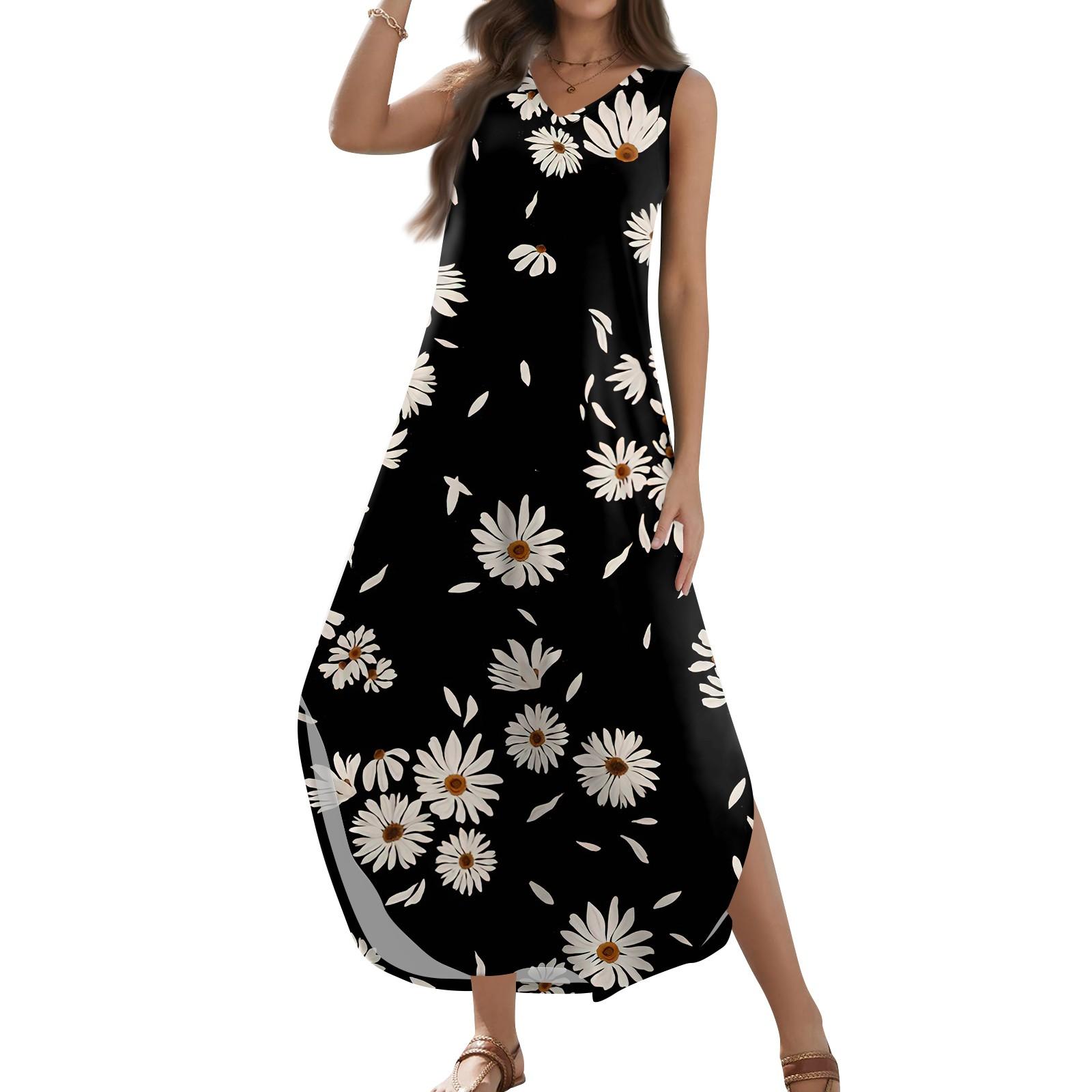 Женское летнее повседневное свободное платье-макси с жилетом и цветочным принтом — фото 7