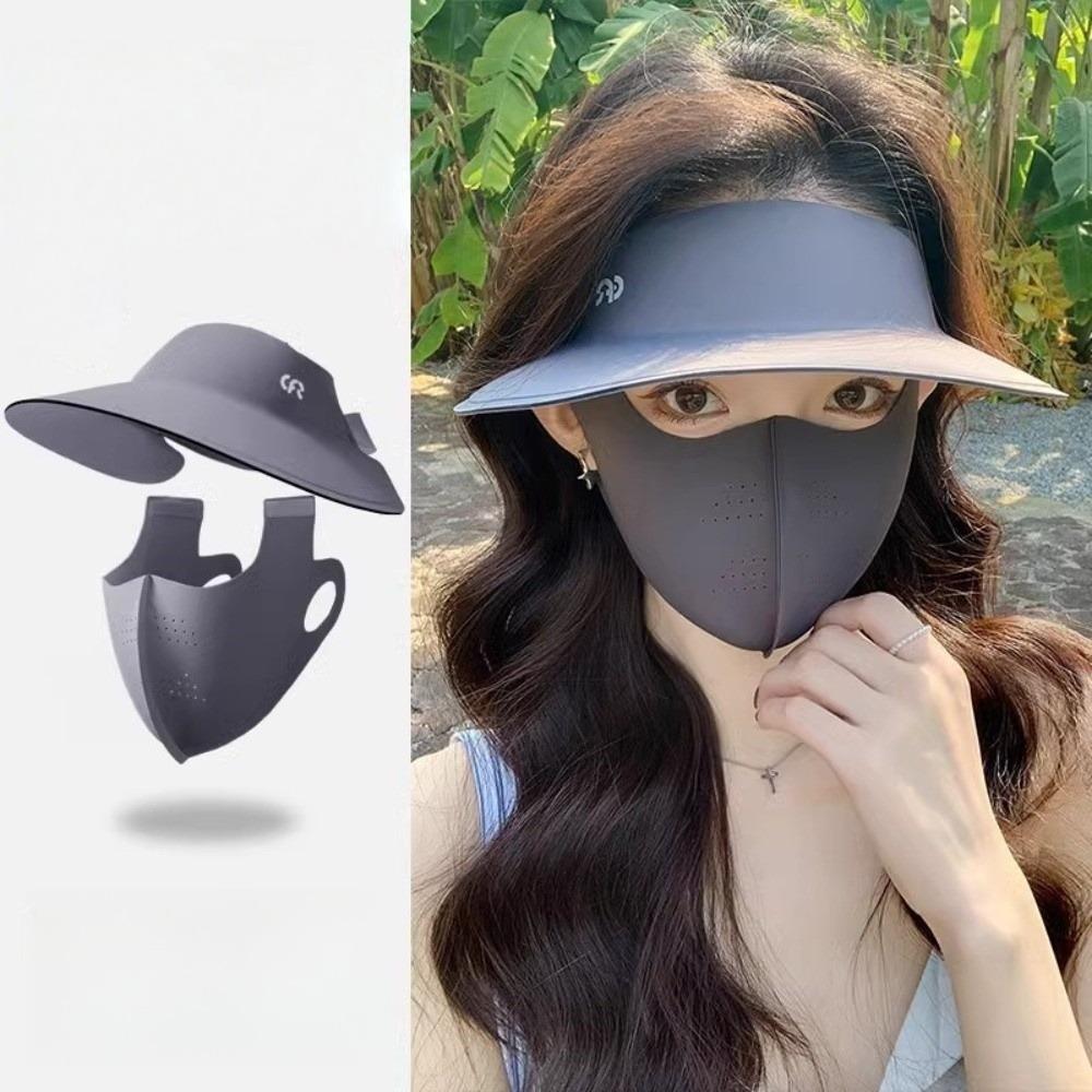 Ice Silk Material Full Face Cover UV Protection Sunscreen Hat Mask New Sun Cap and Mask  Summer Use