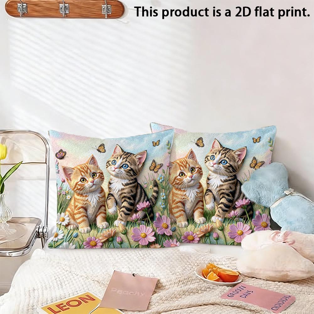 2pcs Cute Kittens Floral Butterfly Throw Pillow Covers Spring Garden Decorative Pillowcases for Sofa Bedroom Cushion Cover
