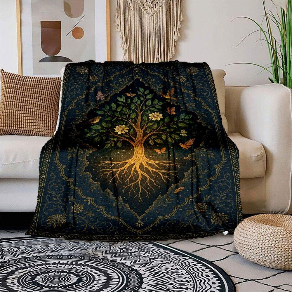 

Enchanted Tree of Life Decorative Wall Art Blanket Flannel Throw Blanket for Sofa, Bed, Travel, Camping, Office, Couch, Chair, And Bed Gift 150x180cm