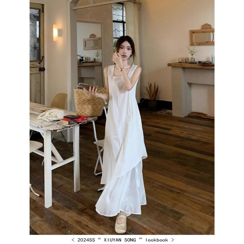 Irregular Strap Dress Women's Clothing 2025 Summer New French Stunning Seaside Vacation Style Suspender Long Skirt