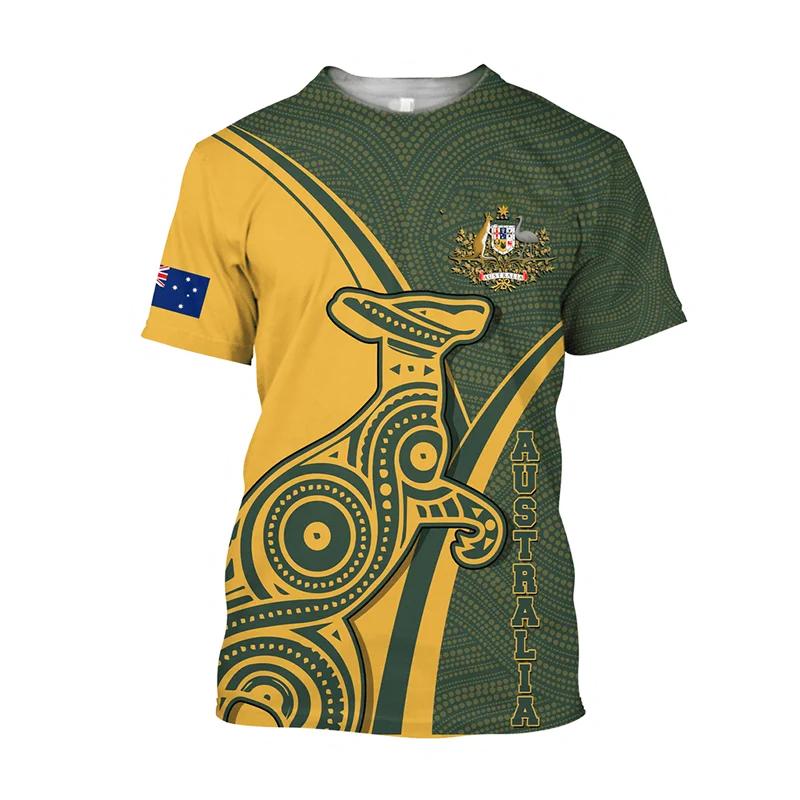 Australische Flagge Känguru Aborigine-Malerei 3D-gedrucktes Sommer-Herren-Kurzarm-T-Shirt mit Rundhalsausschnitt für den täglichen Gebrauch