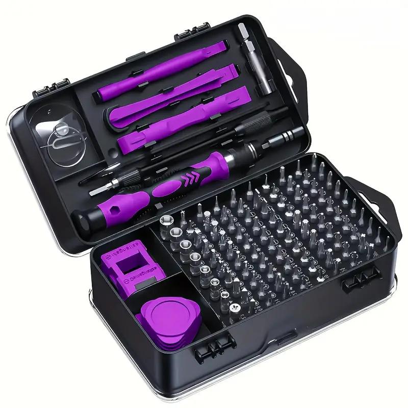 Purple Precision Screwdriver 115 Combined with 1 Set of Multi-Functional Home Repair Tool Set for Mobile Phones, Watches, Computers and Other Belts