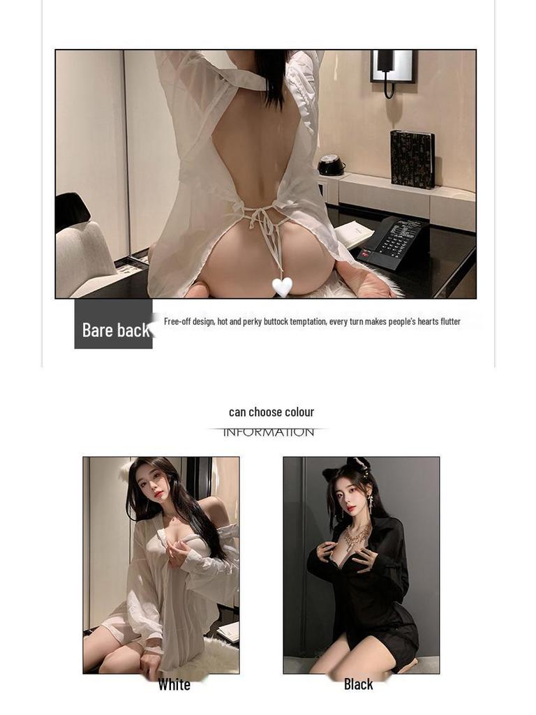 Flirty Lingerie Set: Tempting Nightgown for Small Chest, Mood Enhancing & Easily Removable Shirt