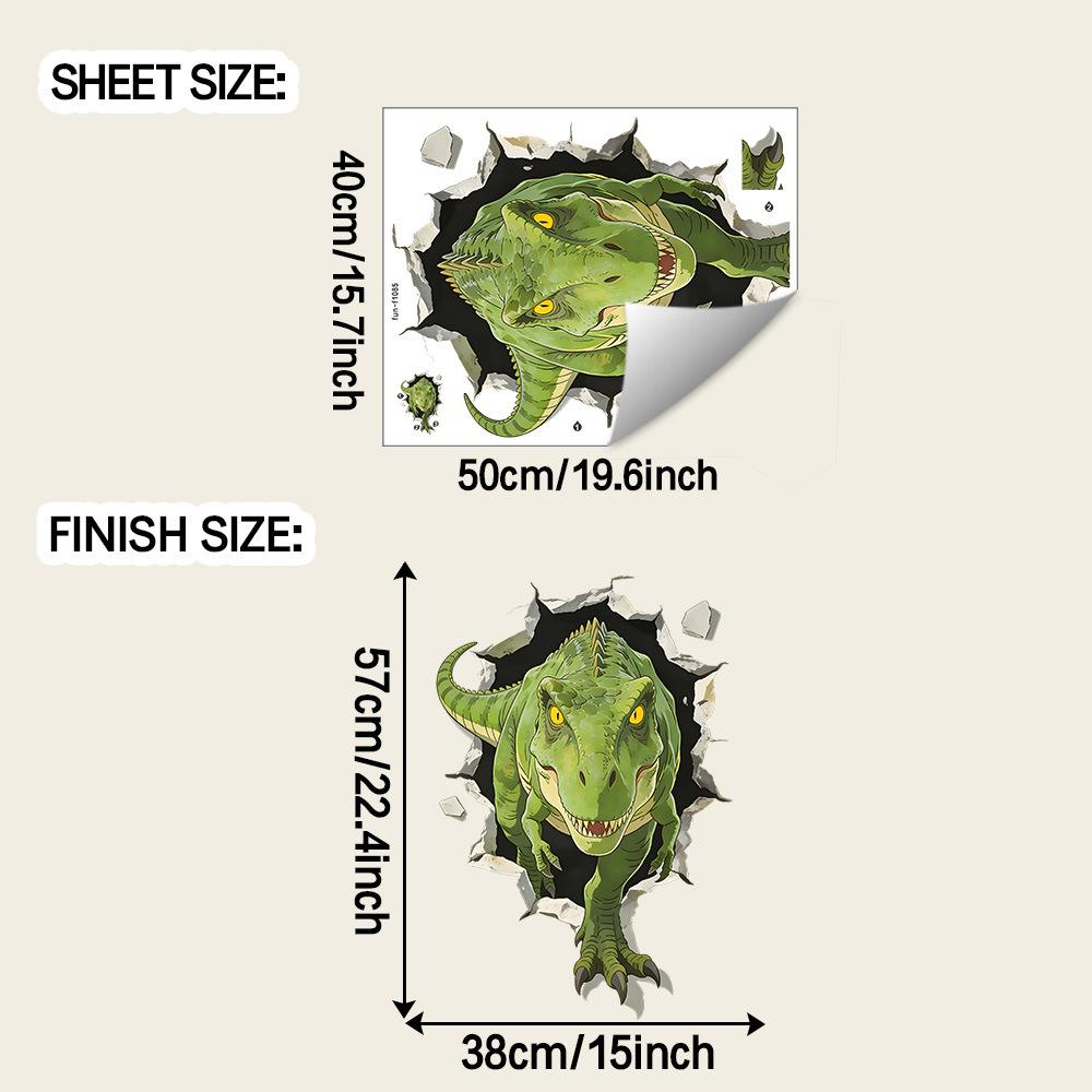 

Мультяшный Динозавр Пробивает Стену - Свирепый - Наклейки для Декора Стены Детской Комнаты Спальни