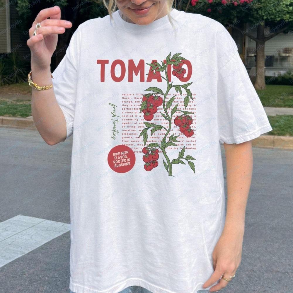 Tomato Girl Tee Cottagecore Garden Retro Style Tomato Print Short Sleeve T-Shirt Unisex Breathable Comfortable Casual Versatile S разноцветный