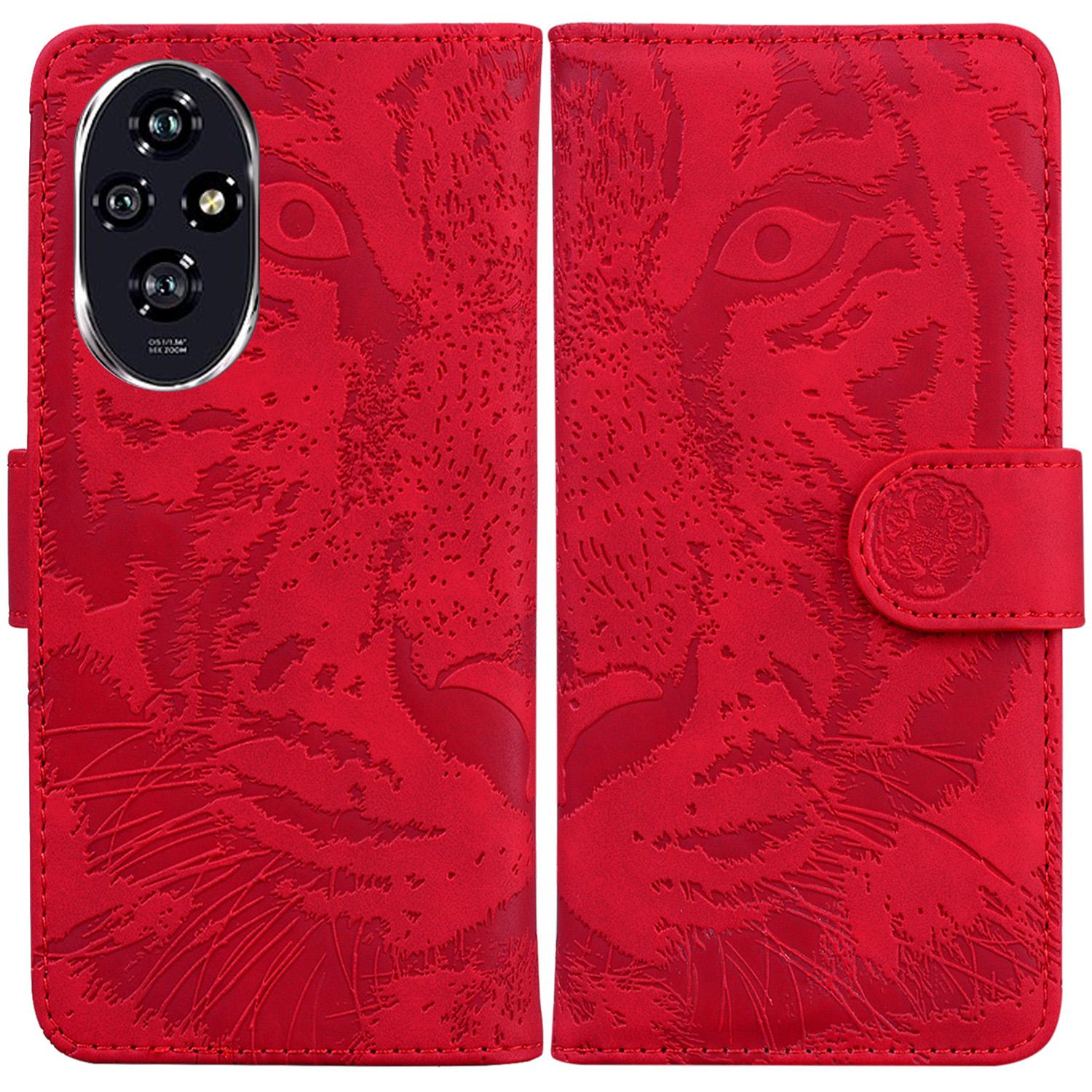 

For Honor 200 5G Case Tiger Imprint Leather Shockproof Wallet Phone Cover Red