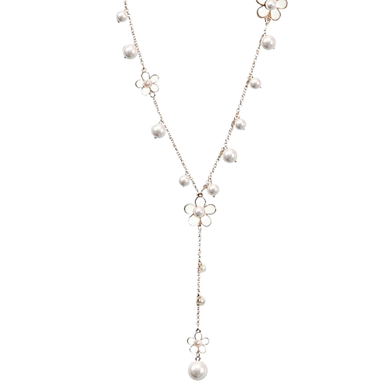 

Длинное жемчужное ожерелье с кисточкой и пятью листьями, модный аксессуар