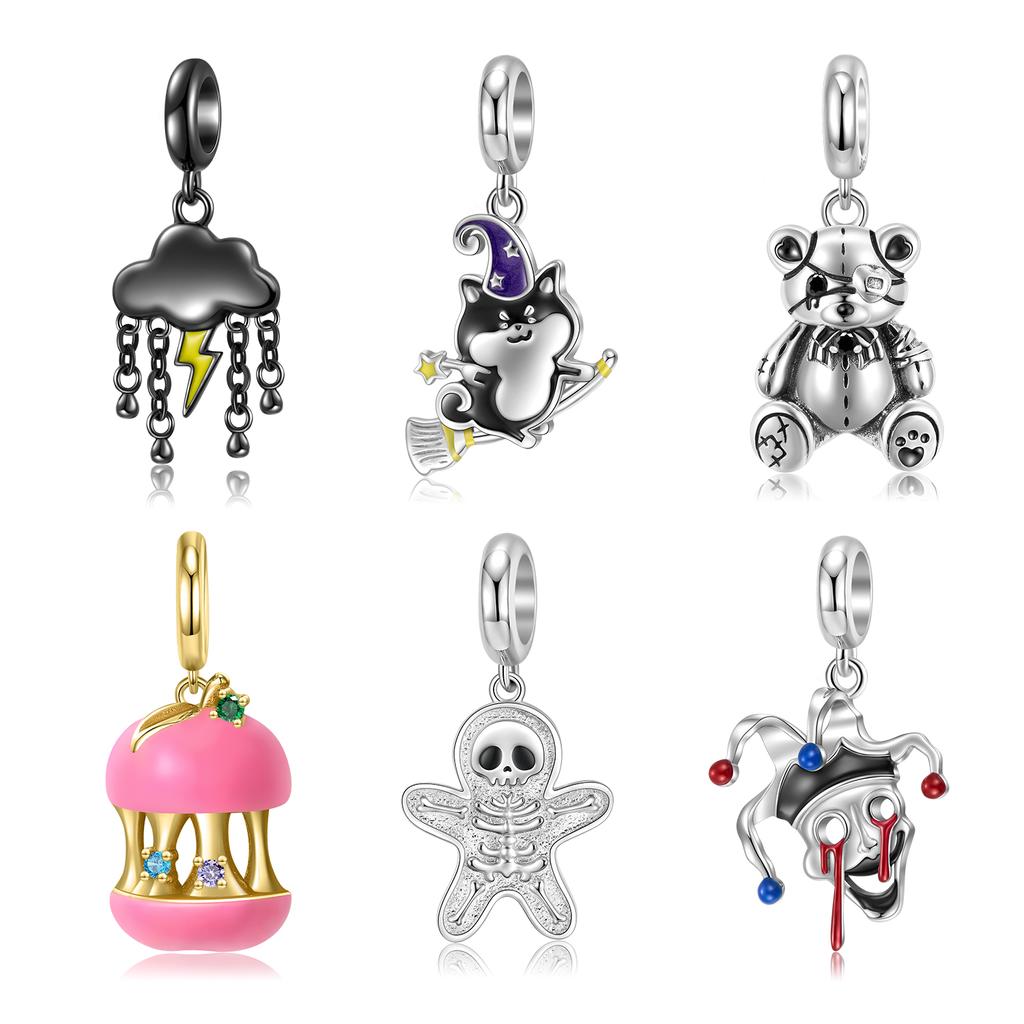 Rosa Apfel-Anhänger aus 925er-Sterlingsilber, herzförmiger Bär-Charm-Anhänger für Damen, Armband, Schmuck, vorrätig, modisches Geschenk