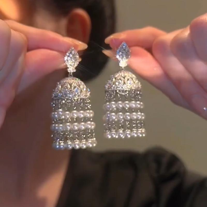 

Винтажные этнические серьги с кисточками, клеткой для птиц и жемчужными акцентами