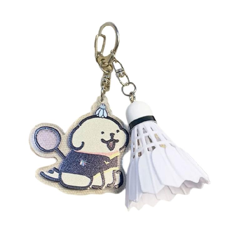 Badminton Pendant Acrylic Key Rings Decoration Bag Cartoon Dog Badminton Key Chain Small Keychain Hanging Pendants