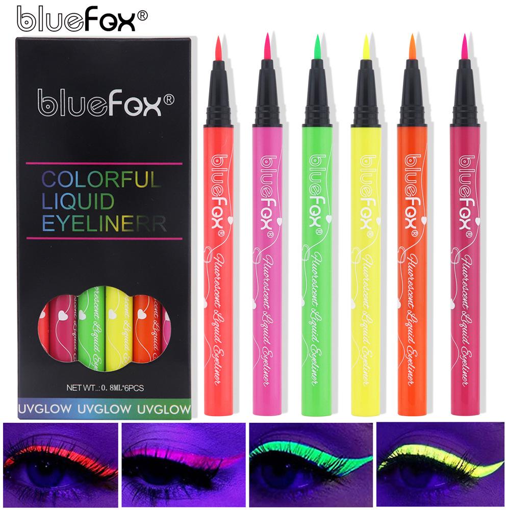6-Color Halloween UV Glow Fluorescent Liquid Eyeliner Set - Long-lasting, Vibrant Shades