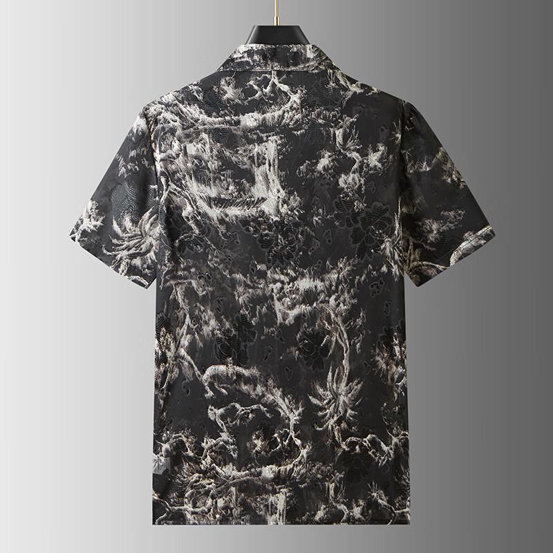 Men's Plus Size Printed Cuban Collar Short Sleeve Shirt