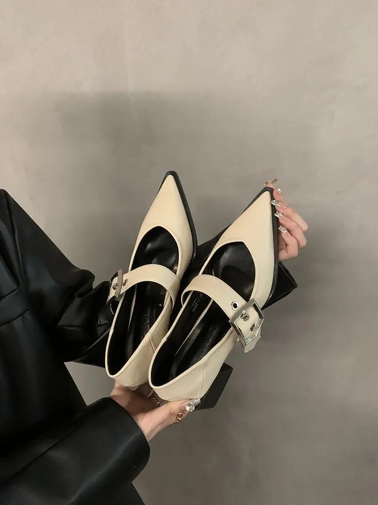 Dámské Sandály Baleríny Žena Špičaté Nýt Jednoduché Boty Nízké Sandály Ženské Silná Podrážka Mary Janes Zapatos De Mujer