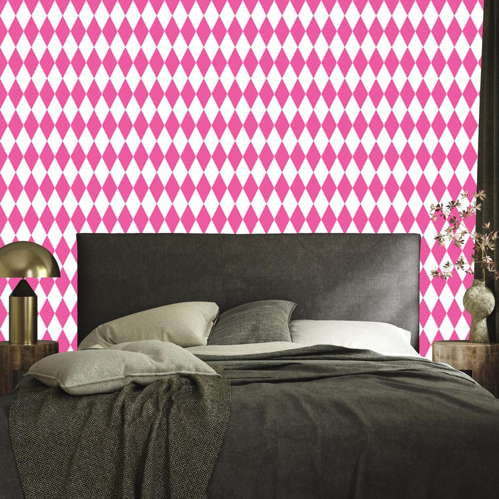 Harlequin Diamonds Wallpaper Powder Pink, White and Purple 50x1000