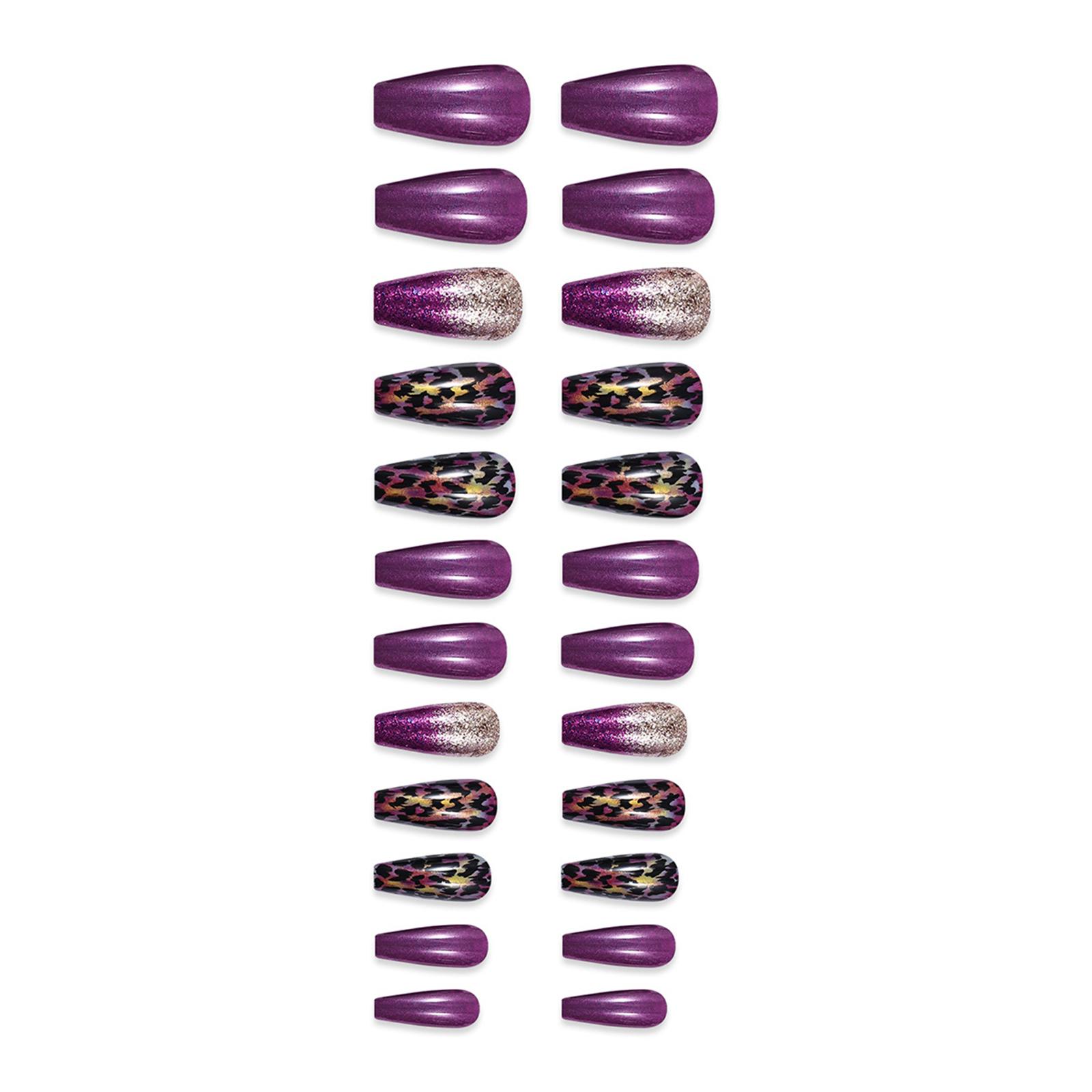 

24x Gradient Leopard Press On Nail Long Coffin Stick on Nail Glittering Full Cover False Nail Trendy Acrylic Nail
