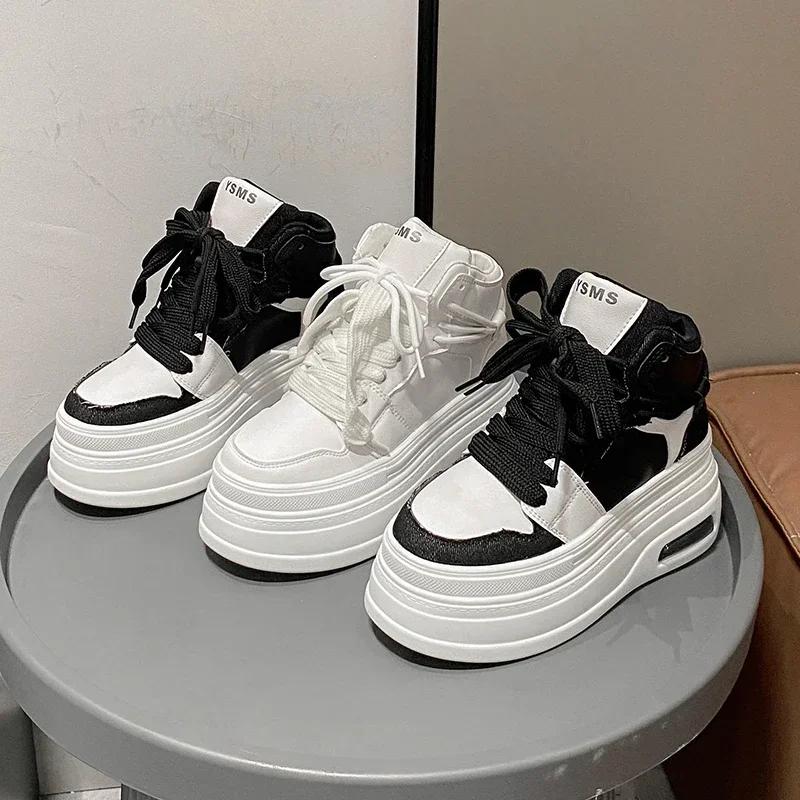 Fashion Chunky Sneakers for Women Comfort High Top 8cm Platform Height Increasing Sports Shoes Basketball Non-slip Trainers Walking Shoe