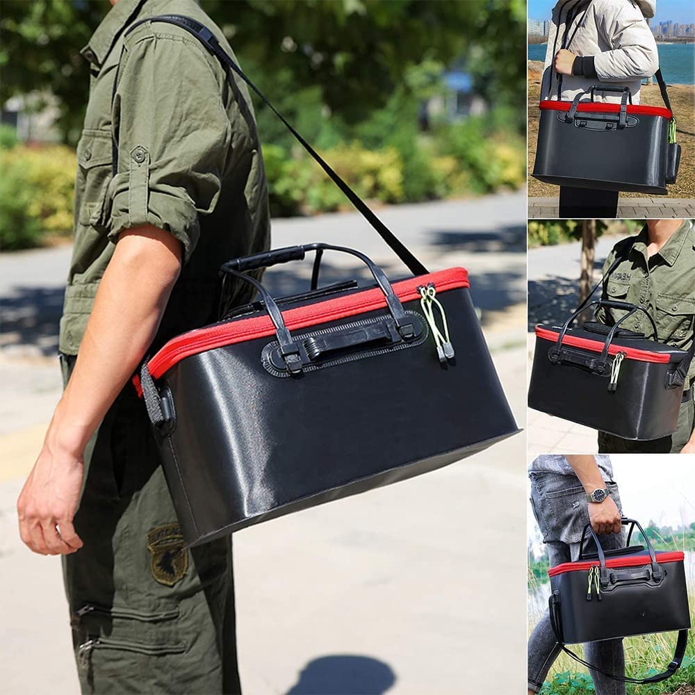 Foldable fishing bucket, 40cm, with foldable lid, for emergency storage, easy to carry, and ideal for outdoor activities