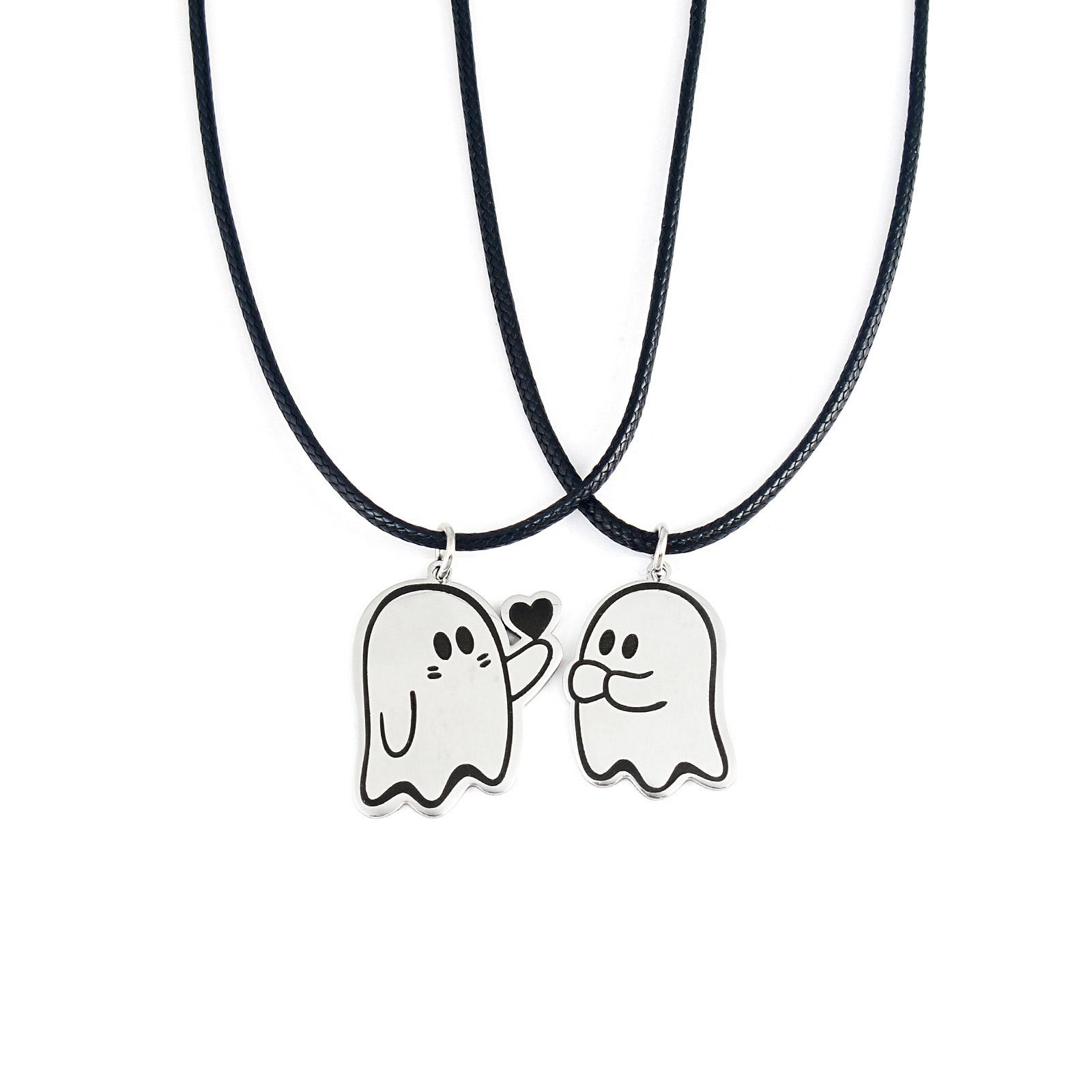 Stainless Steel Clavicle Chain Cute Halloween Ghostes Pendant Couple Necklace 1