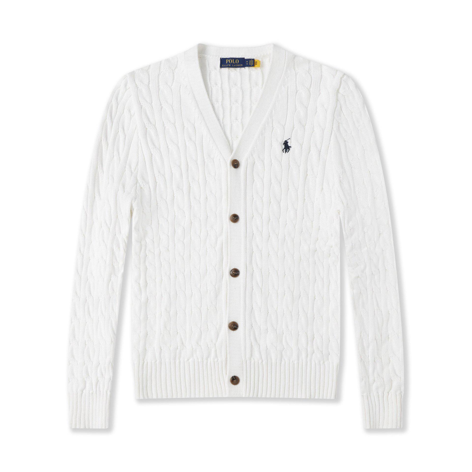 

Мужской вязаный кардиган с V-образным вырезом и косами, с вышивкой S белый