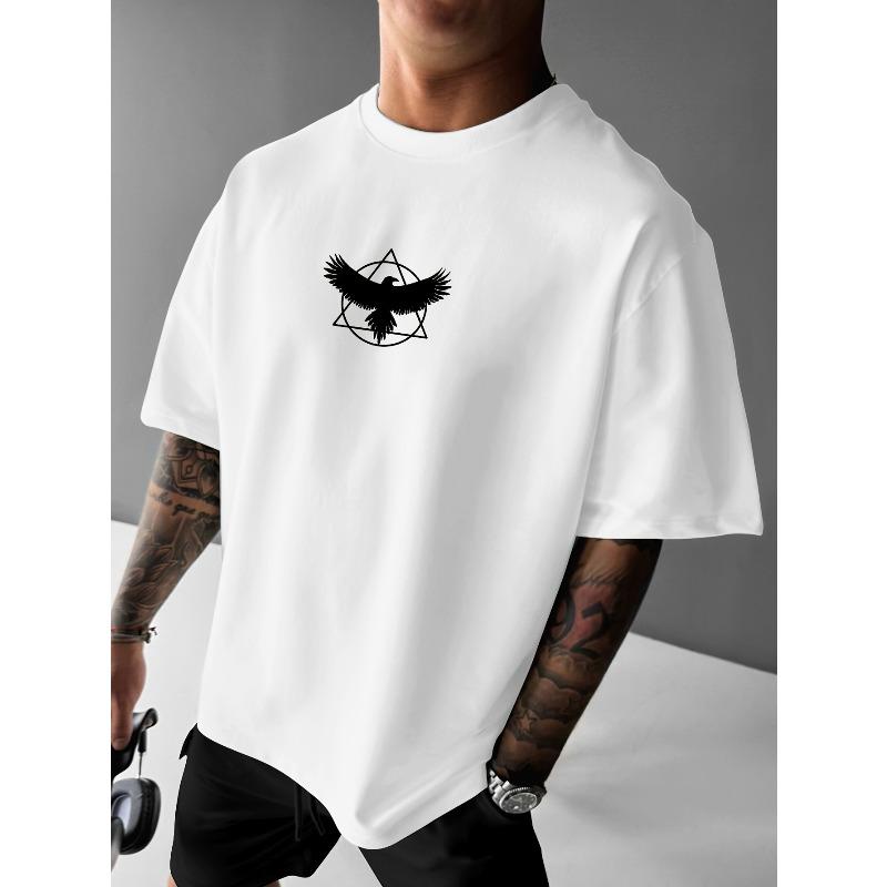 T-shirt z nadrukiem totemu kruka, Luźny T-shirt, Wygodny i oddychający, Letni, Na zewnątrz, Codzienny, Streetwear, Młodzieżowy T-shirt uliczny