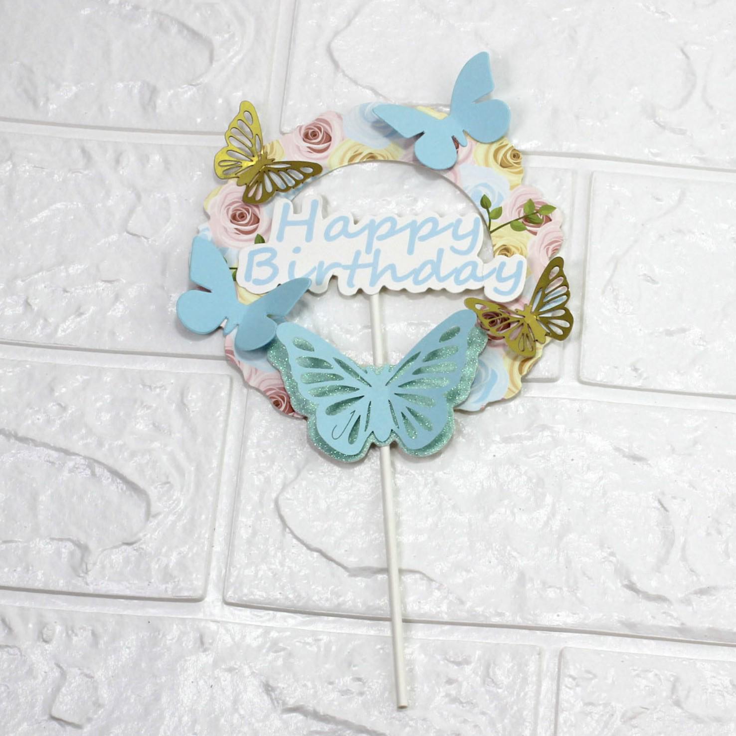 3D Butterfly Cake Toppers: Pink & Blue Birthday/Wedding Picks