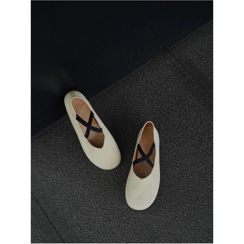 Sheepskin Version~ Genuine Leather Korean New Cross Ballet Shoes for Women's Round Head, Shallow Mouth, Versatile Mary Jane Single Shoes for Women
