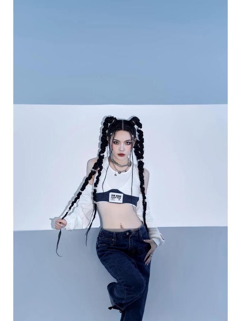 Jennie Kim Schulterfreier Stil: Heißes Mädchen Kurzes Top Jazz Tanz Bühnenkostüm