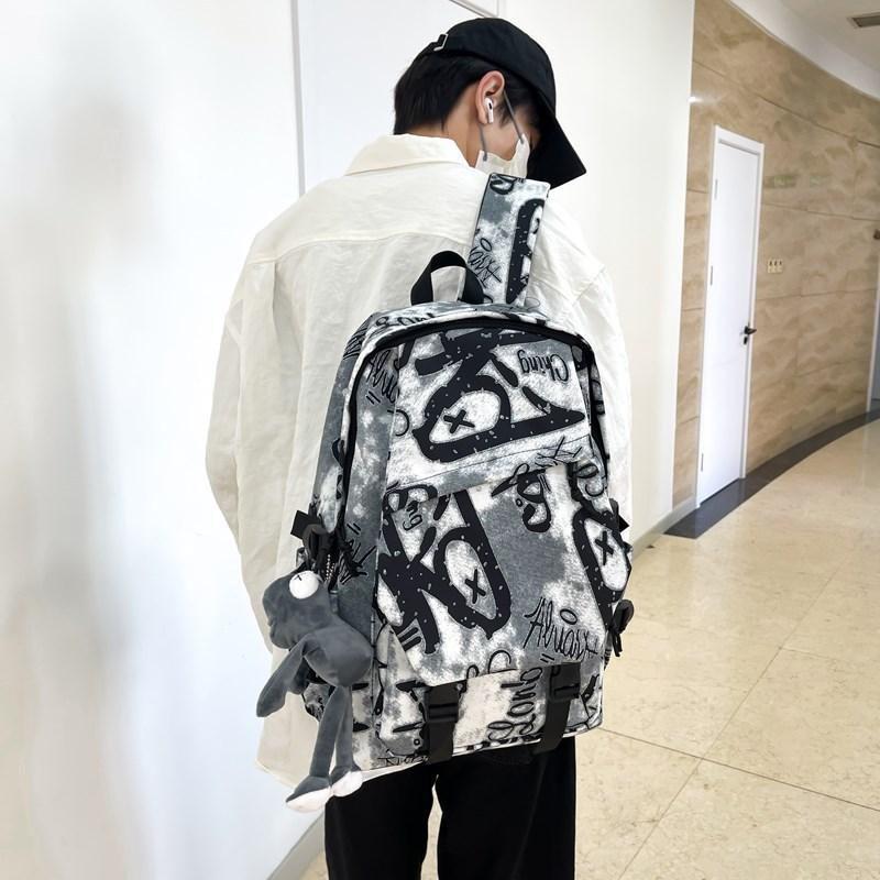 Schulrucksack Neu Große Kapazität Graffiti Schülertasche Street Trendy Cool Herren Rucksack Studentin Reise Schultasche Hochwertige Tasche