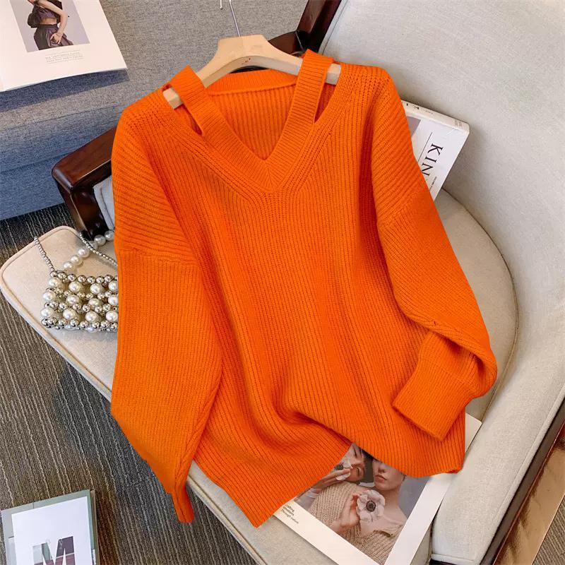 V Neck Casual Women  Sweaters Boho Holiday Knitwear Sweater Oversize Long Sleeve Solid Jumper Top Winter