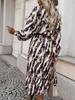 European and American Fashion Zebra Print Long Sleeve Dress with Bow Waist